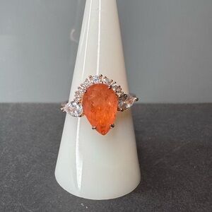 Elegant Natural Fusion Sunrise Orange Quartz on a Rose Gold  Plating Ring